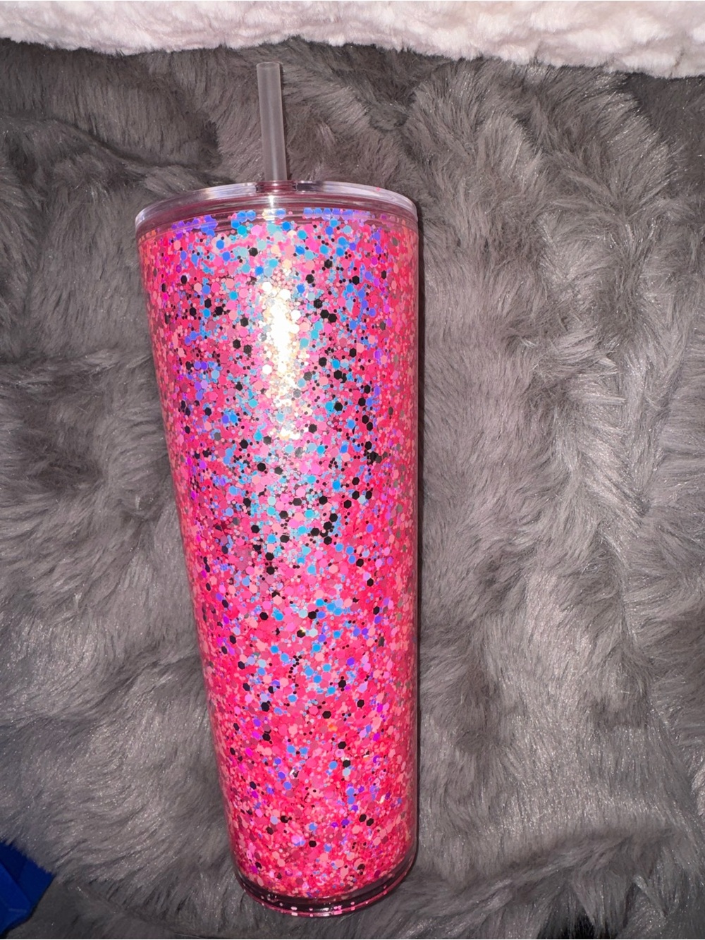 Pink Glitter Confetti Tumbler with Straw